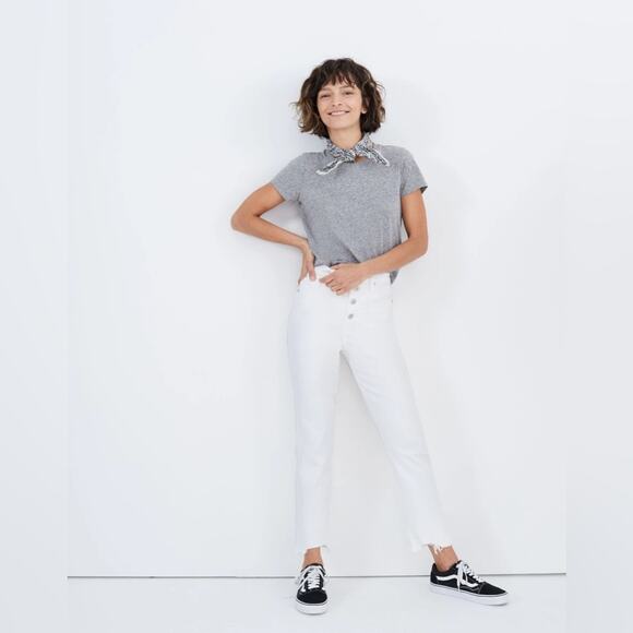 Madewell The Tall Perfect Vintage Crop Jean in Tile White Button Fly   Size: 24T - Picture 1 of 16